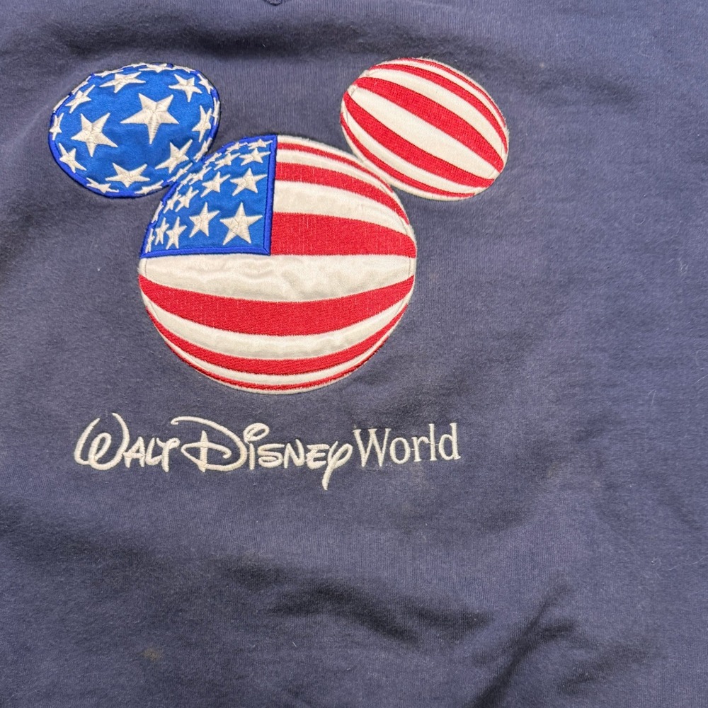 Disney World Mickey Mouse American Flag Sweatshirt Pullover Navy Blue Adult XL - Picture 6 of 10